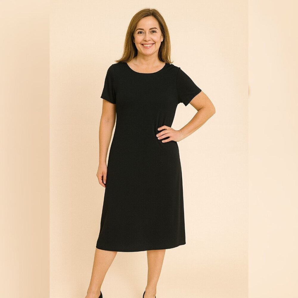 Talbots Short Sleeve Long Black Dress Sz L Petite